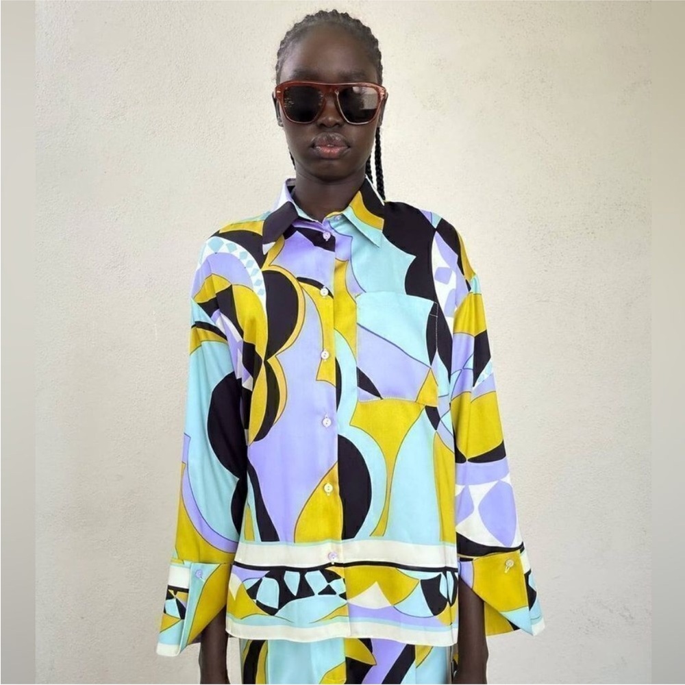 Zara Multicolor Abstract Button Down Long Sleeve … - image 7